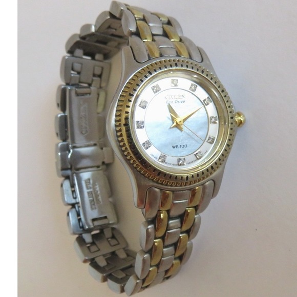 Citizen Eco-Drive Womens Two Tone Watch Mother of Pearl Sapphire Jeweled Dial main image 5